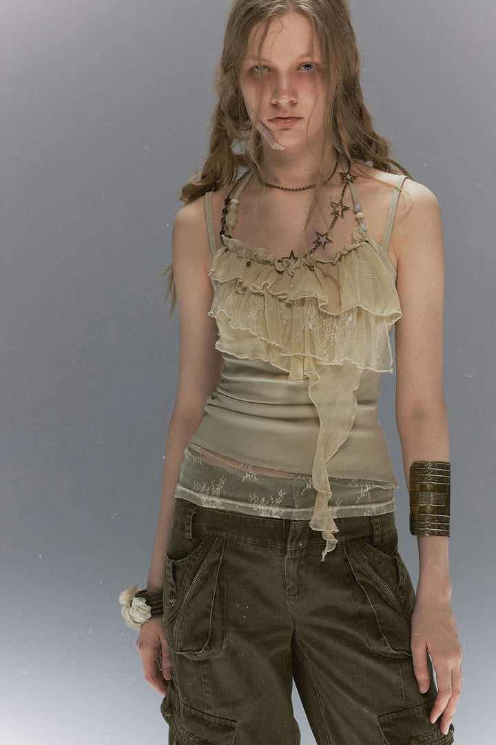 Ruffle Lace Ruched Cami