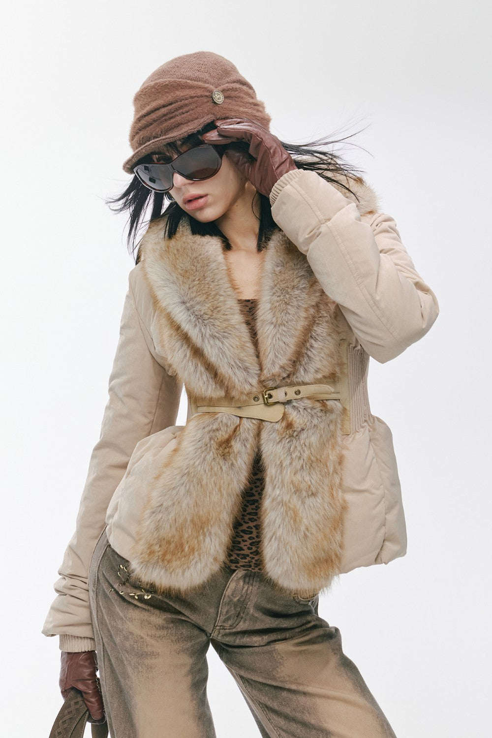 Vintage Khaki Fur-Cinch Coat