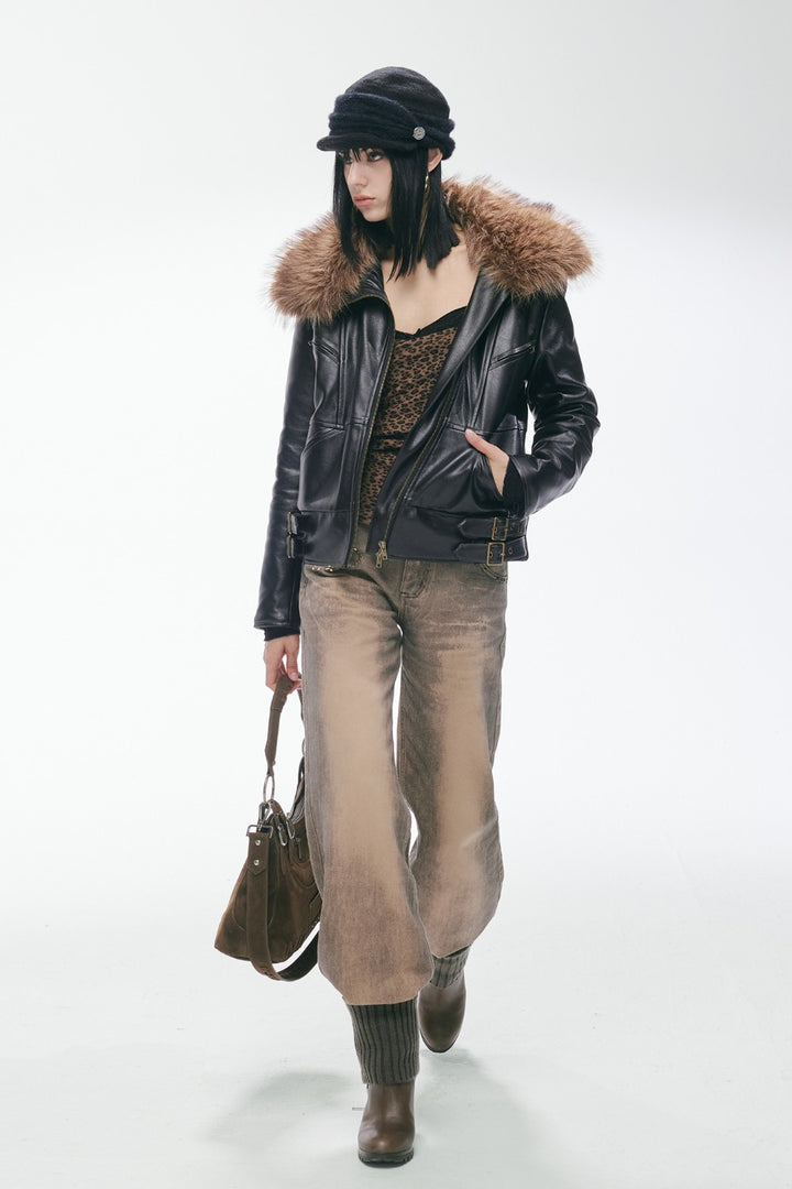 Ayla Fur Leather Coat