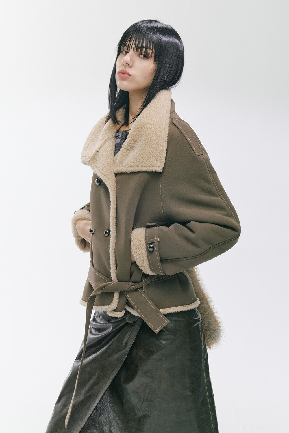 Olive Belted Fleece Coat