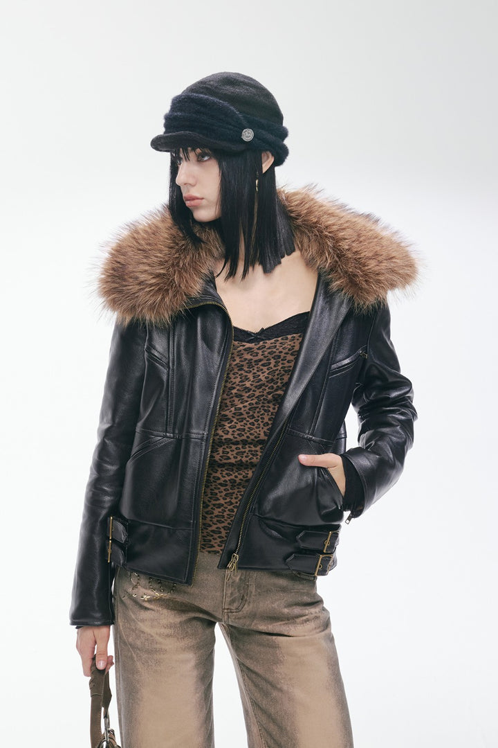 Ayla Fur Leather Coat