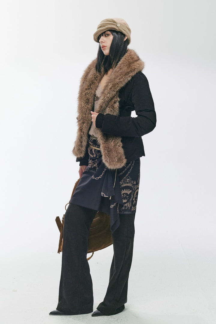 Vintage Black Fur-Cinch Coat