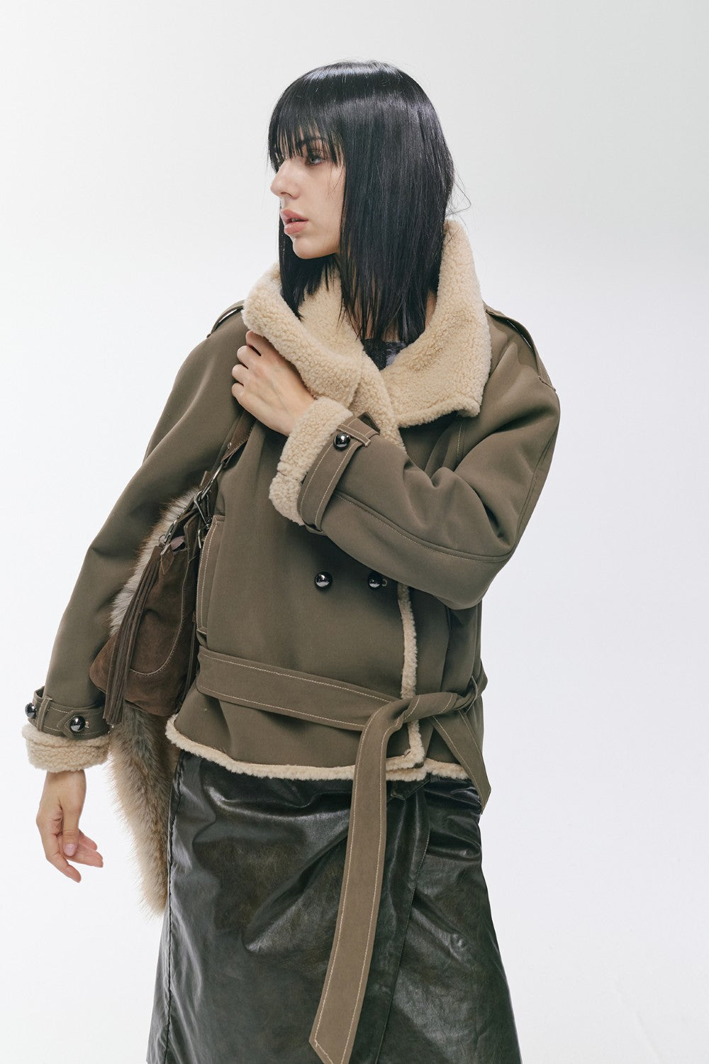 Olive Belted Fleece Coat