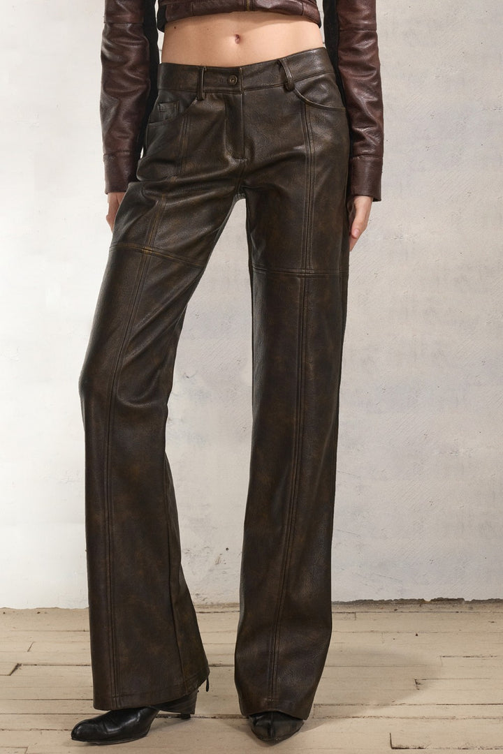Moto Straight Leather Pants