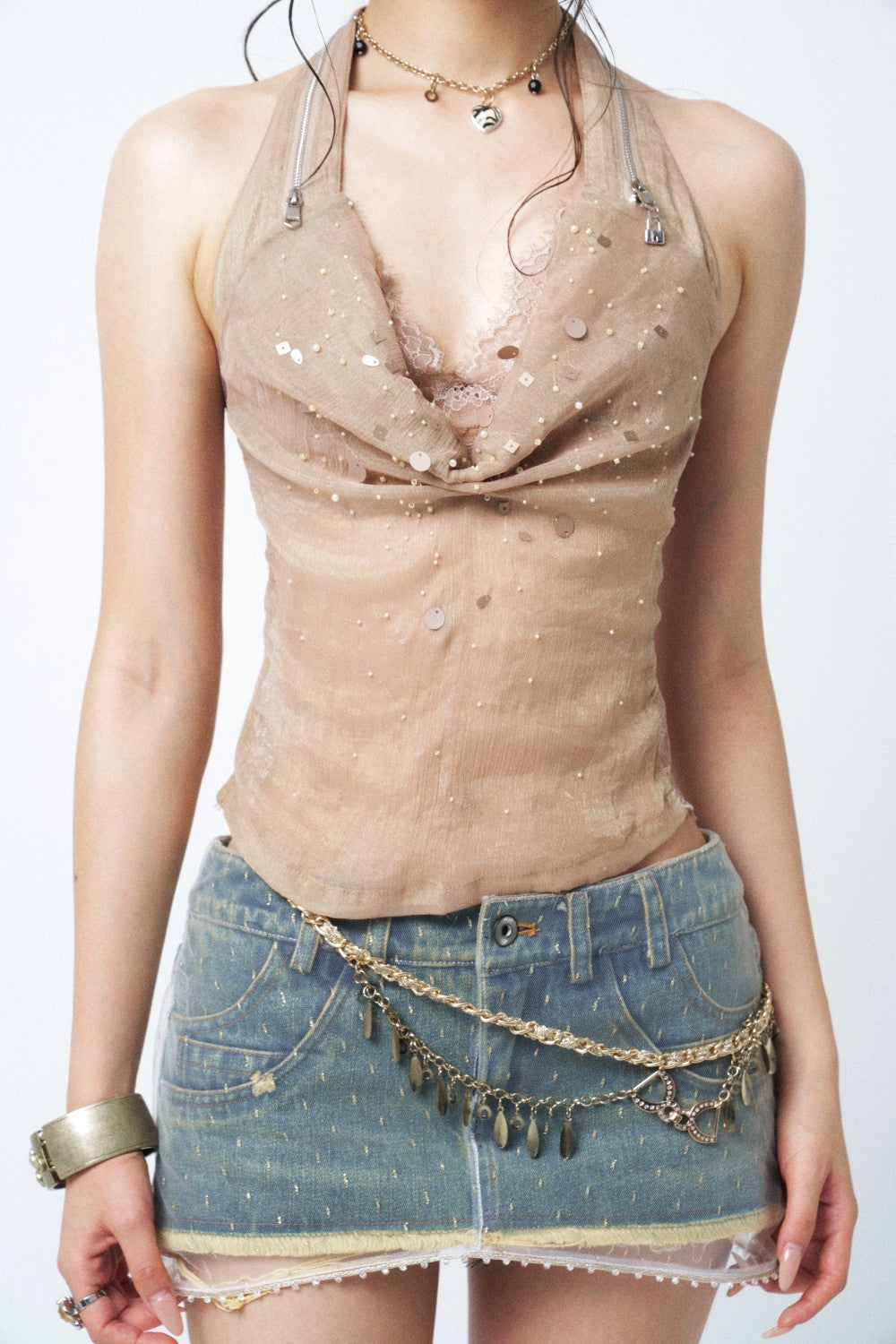 Sequin Lace Halter Top