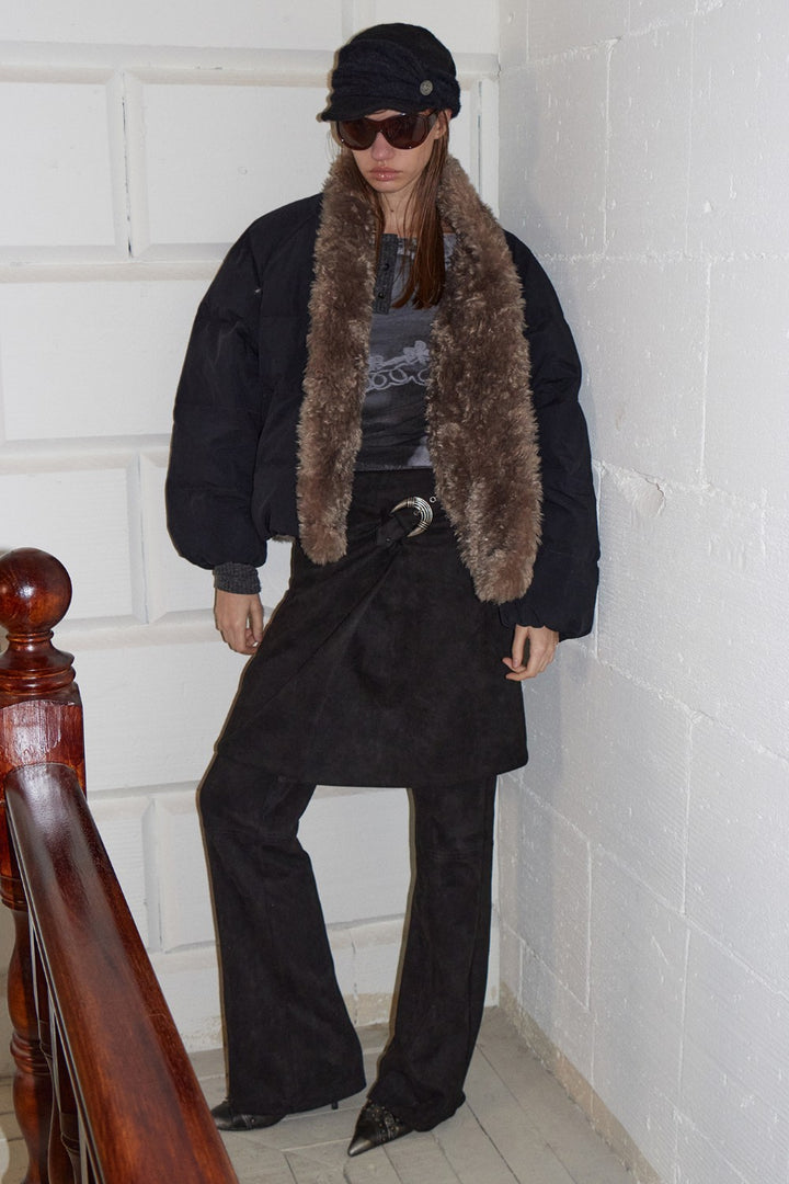 Wrapped Leather Midi Skirt