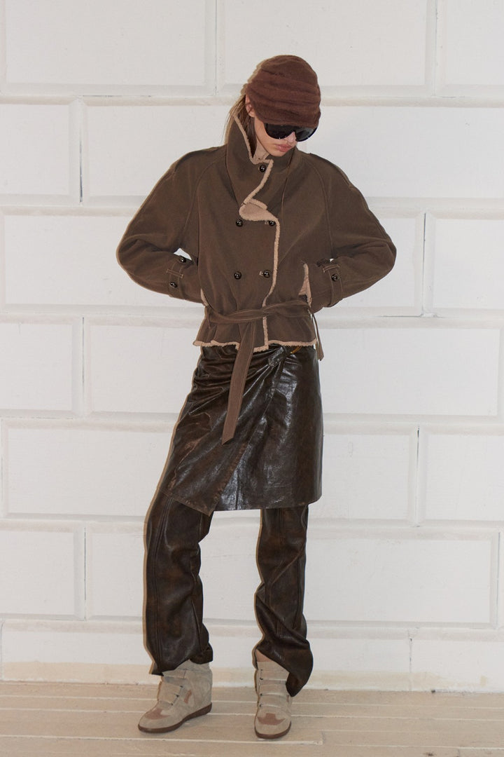 Wrapped Leather Midi Skirt