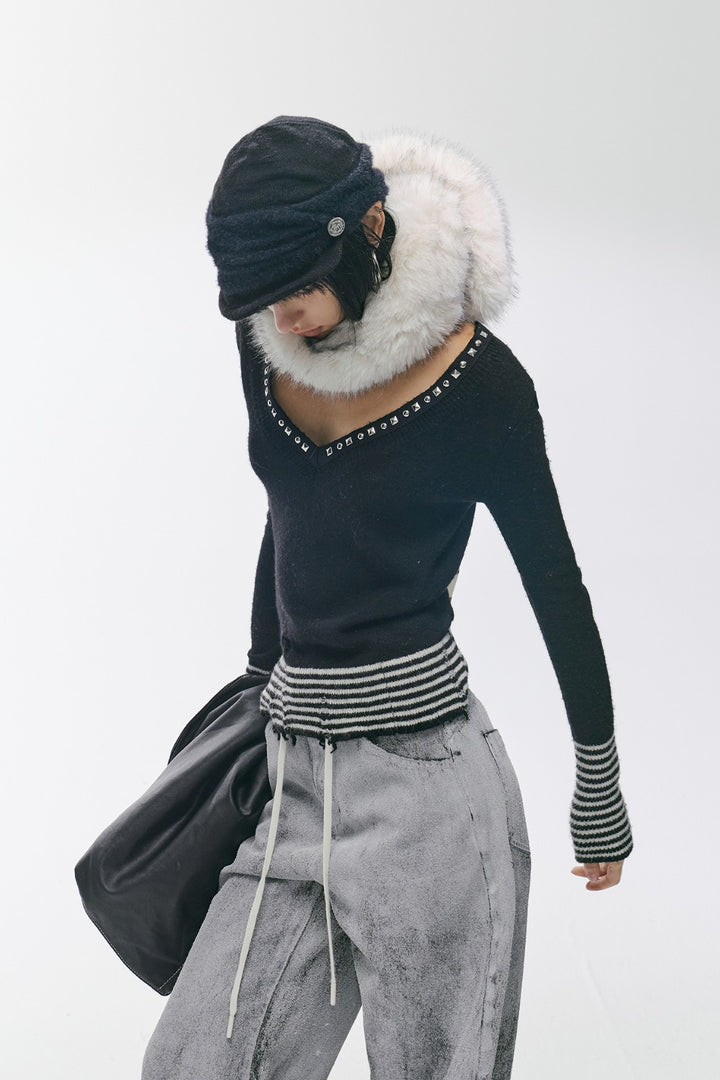 Distressed Rivet V-Neck Shirt