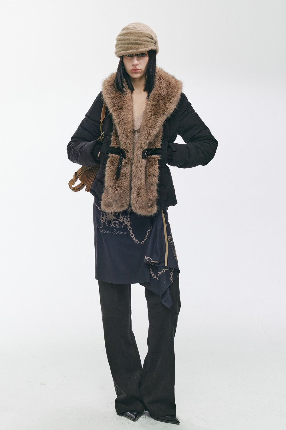 Vintage Black Fur-Cinch Coat