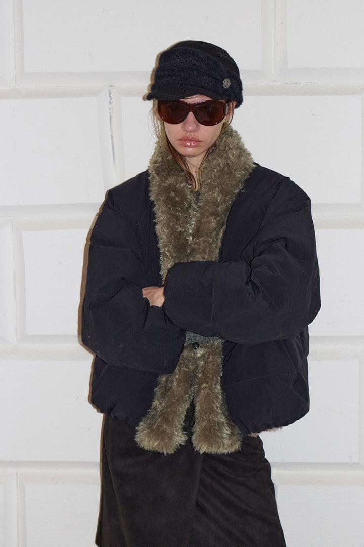 Fur-Trimmed Black Parka Coat