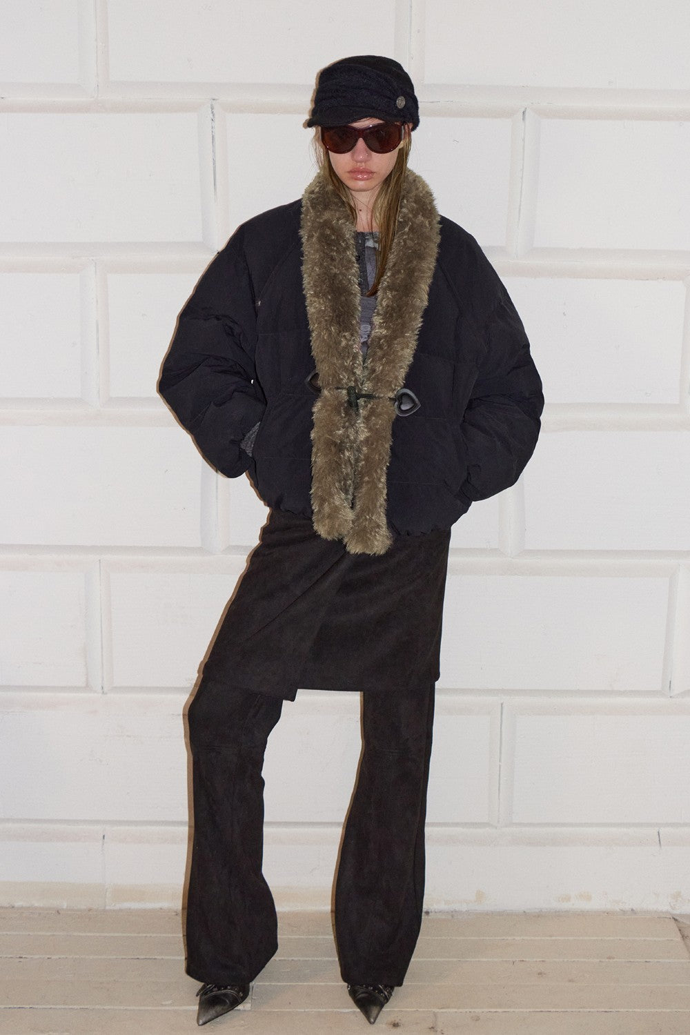 Fur-Trimmed Black Parka Coat