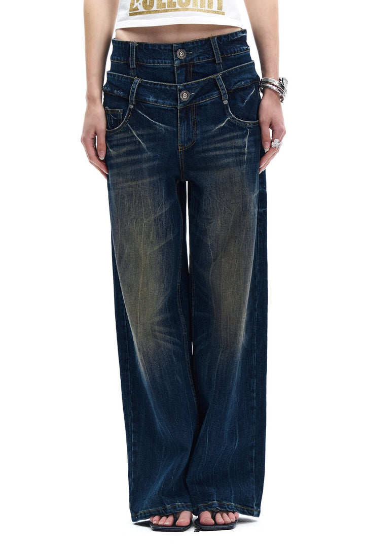 Dark Wash Double Waist Jeans