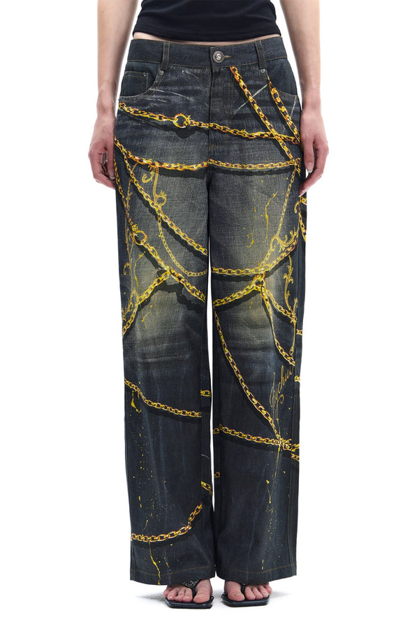 Gold Chain Straight-Leg Jeans