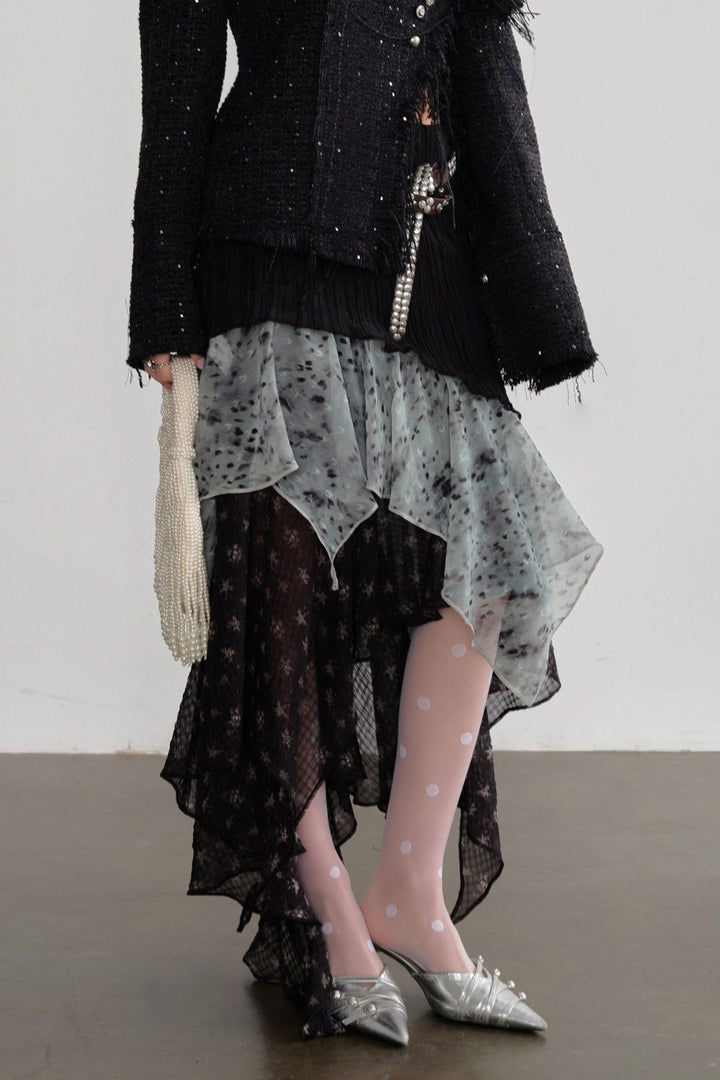 Leopard Chiffon Cascade Skirt