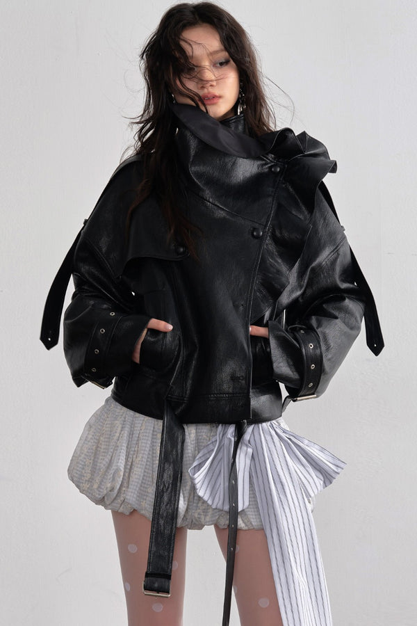 Sculptural Faux Leather Coat