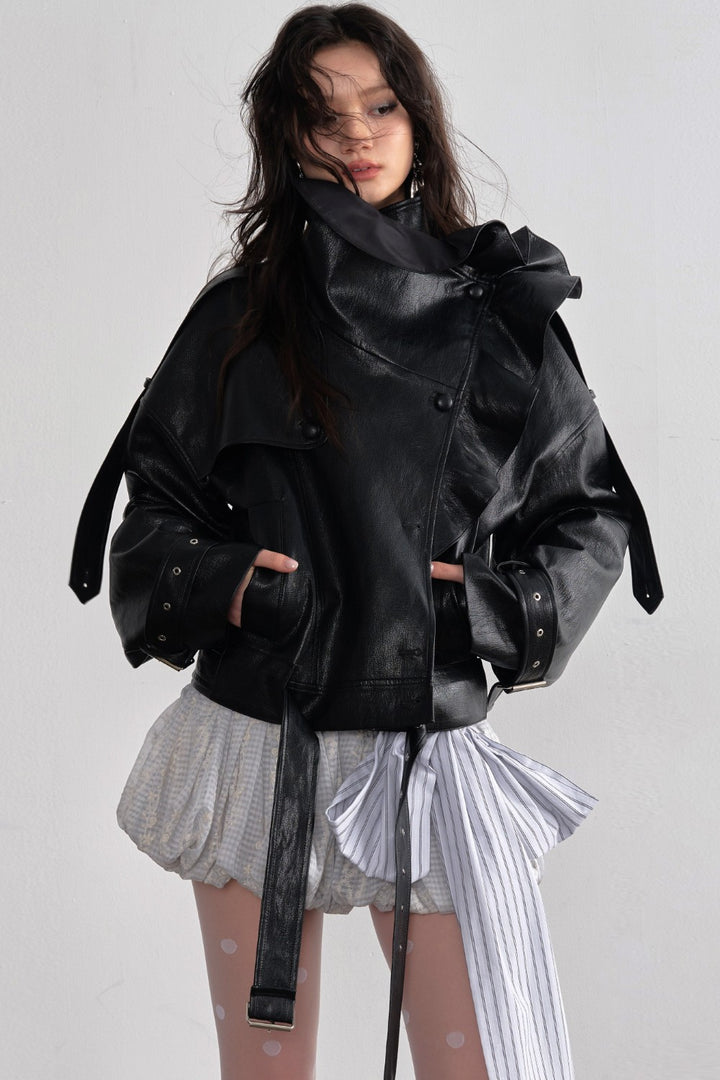 Sculptural Faux Leather Coat