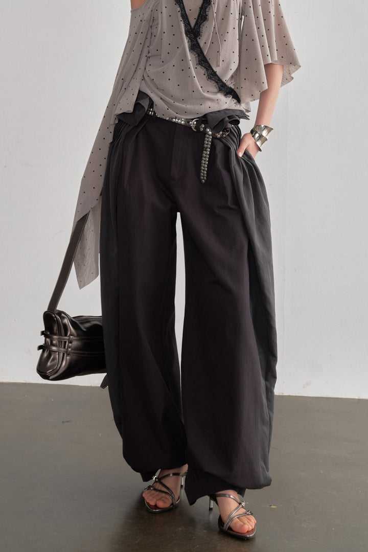 Charcoal Wide Pleated Trousers