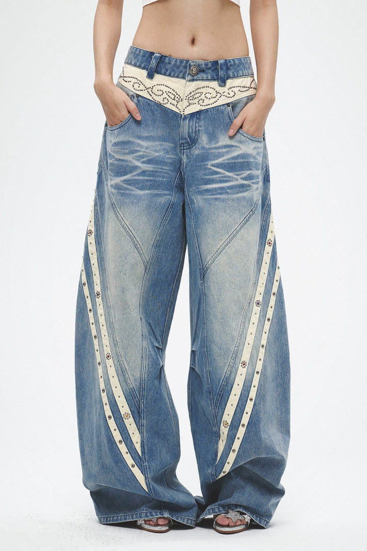 Embellished Panel Wide-Leg Jeans