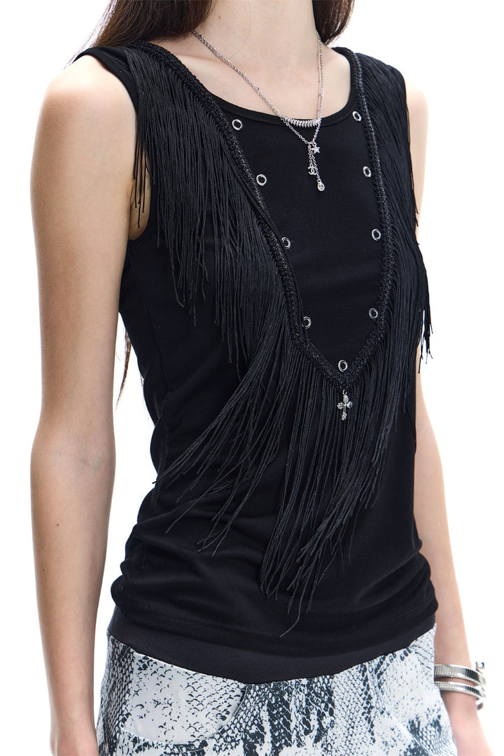 Black Fringe Tank Top