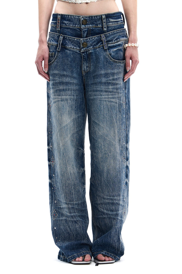 Light Wash Double Waist Jeans