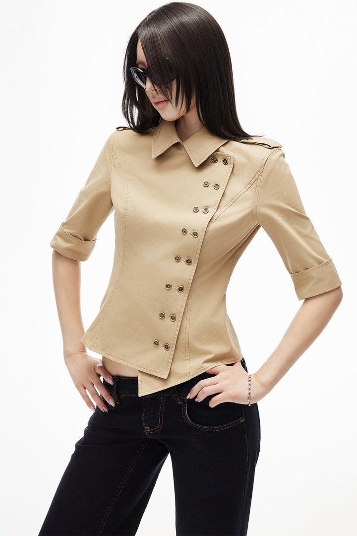 Camel Asymmetric Cotton Top
