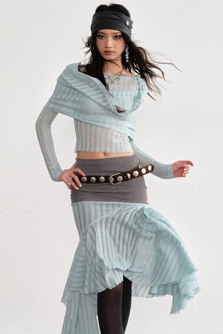 Mint Asymmetric Mesh Skirt