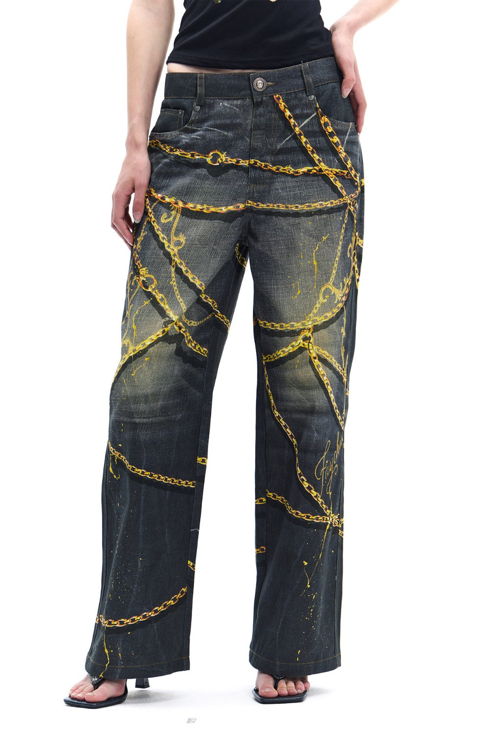 Gold Chain Straight-Leg Jeans