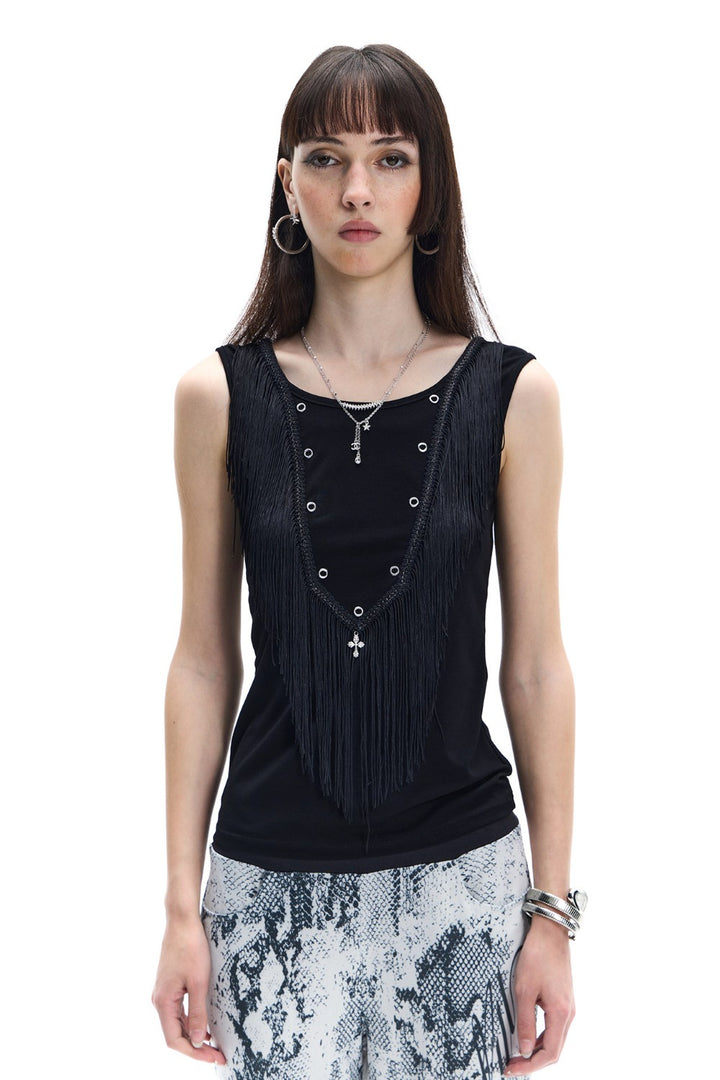 Black Fringe Tank Top