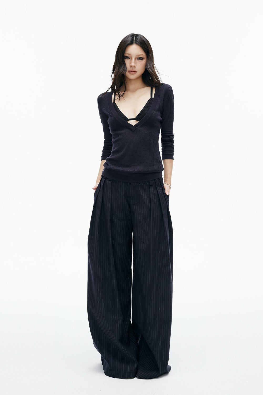 Leni Pinstripe Pleated Trousers