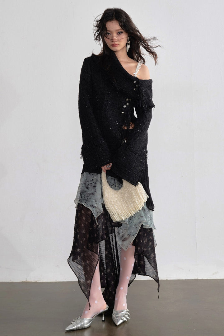 Leopard Chiffon Cascade Skirt