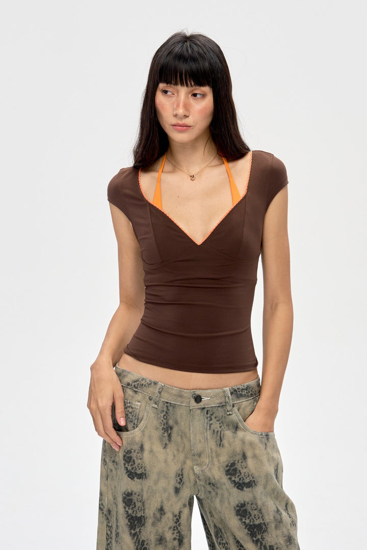 Contrast Trim V-Neck Top