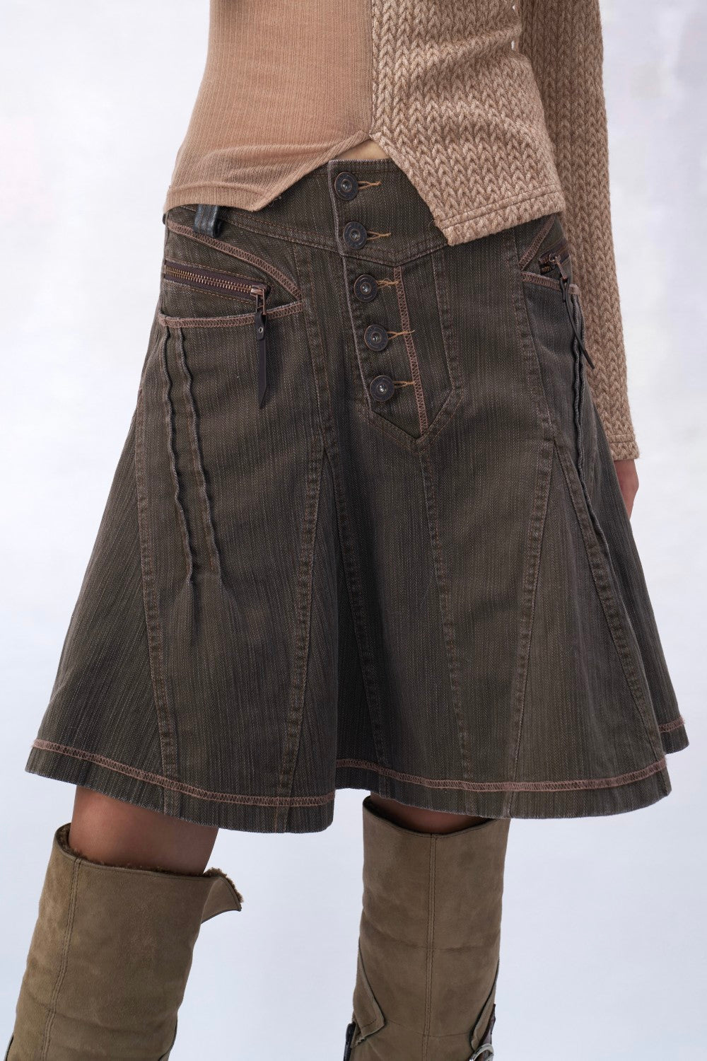 Vintage Pleated Flare Skirt