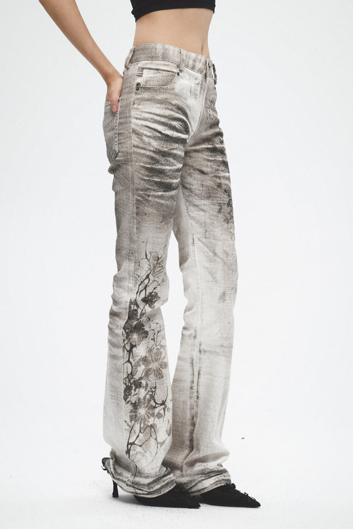 Ink Floral Flared Jeans