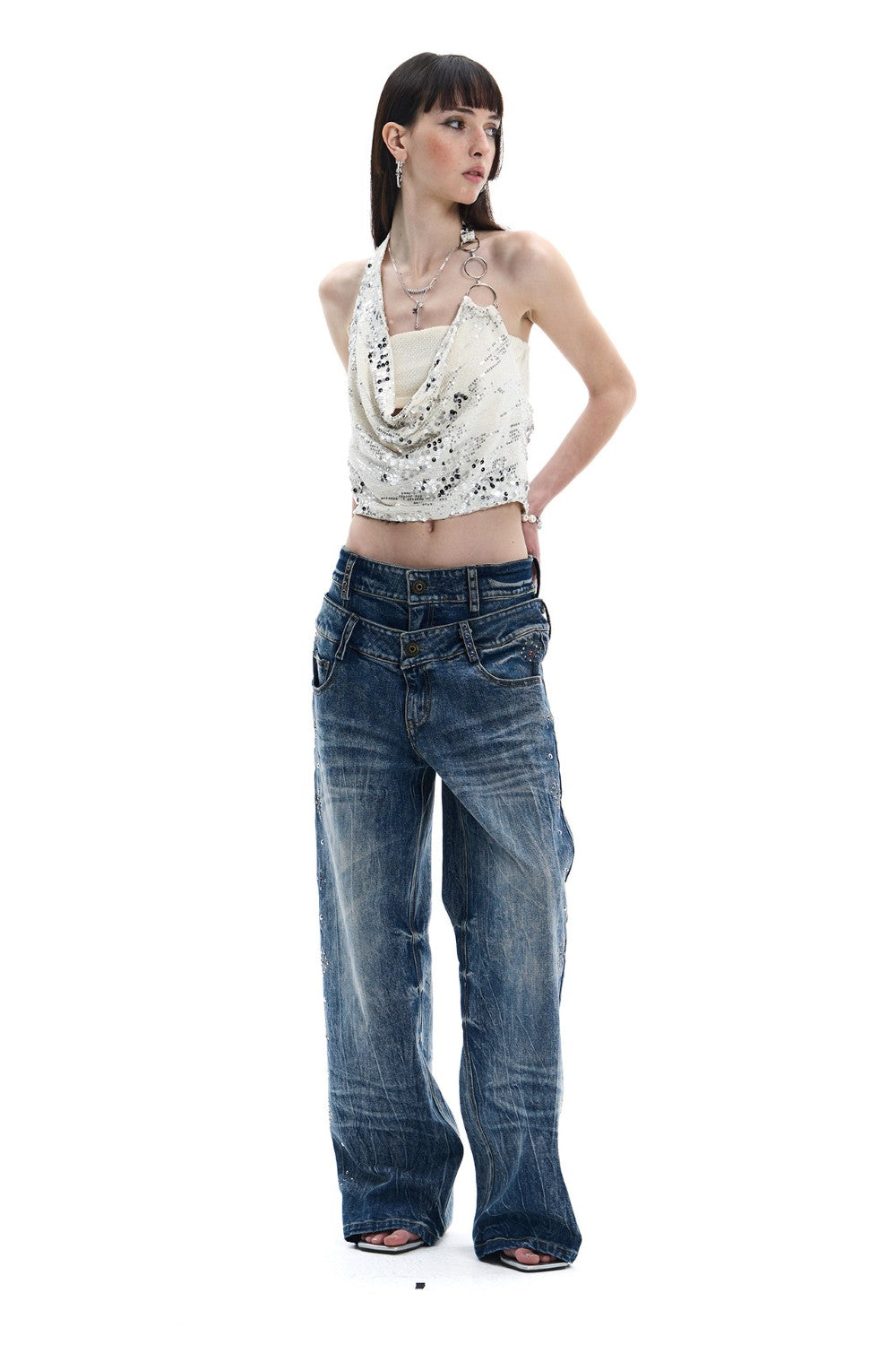 Silver Sequin Halter Top
