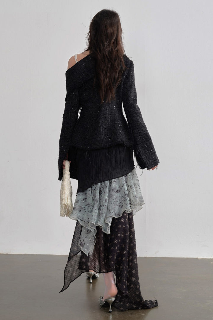 Leopard Chiffon Cascade Skirt