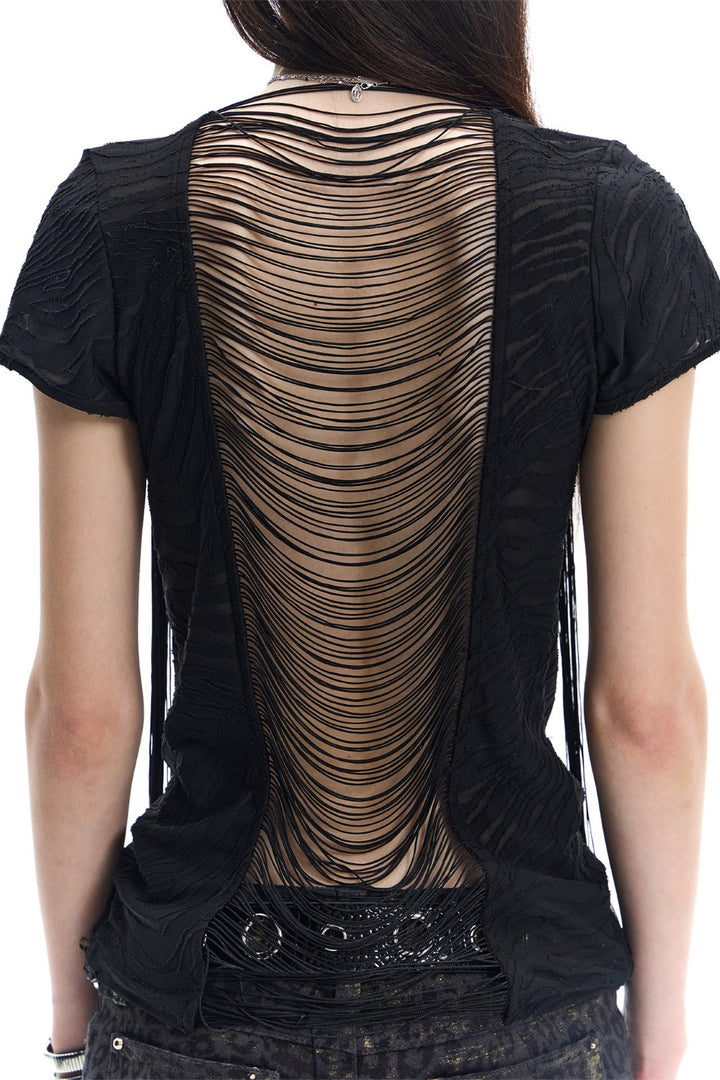 Beaded Fringe Open-Back Shirt