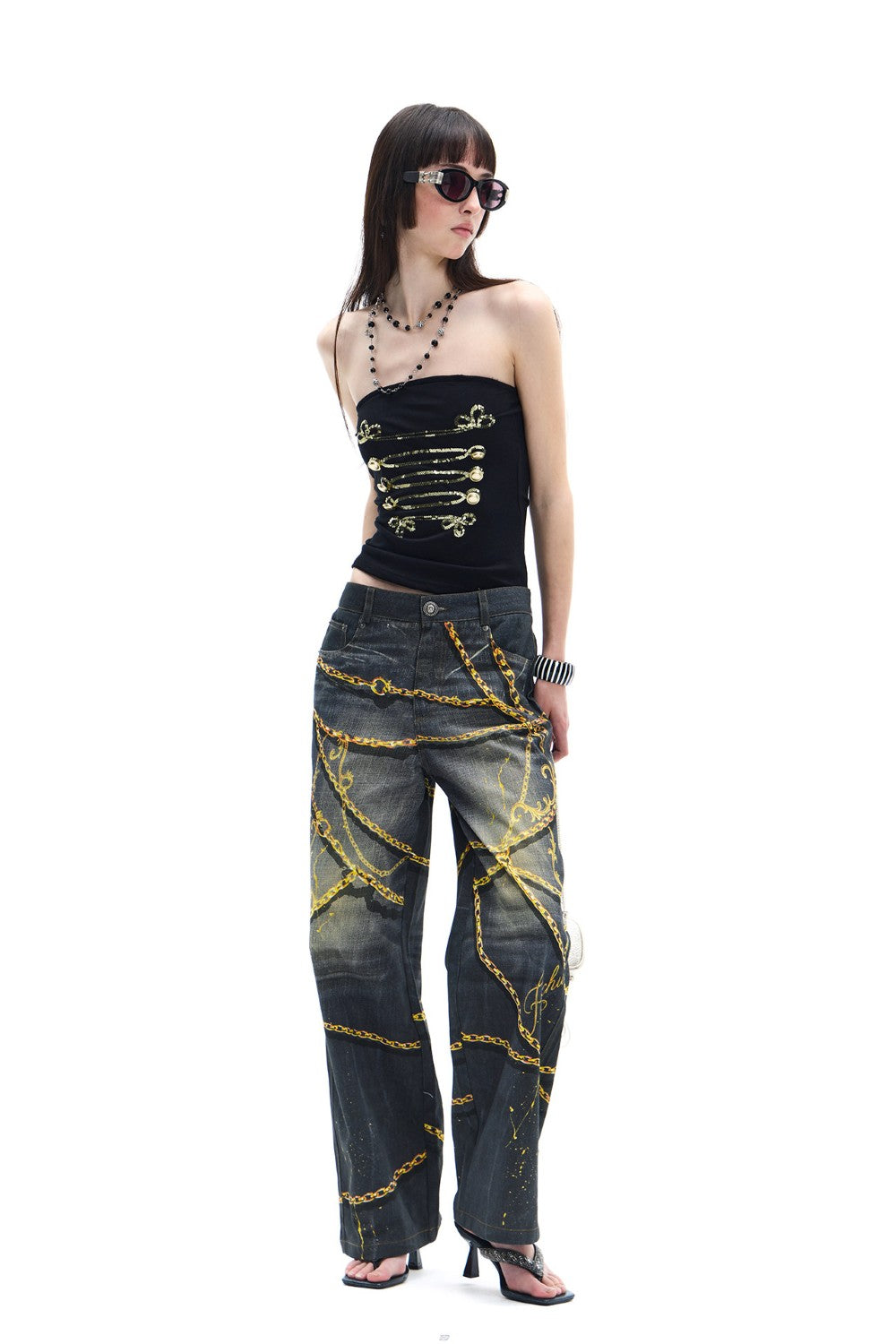 Gold Chain Straight-Leg Jeans