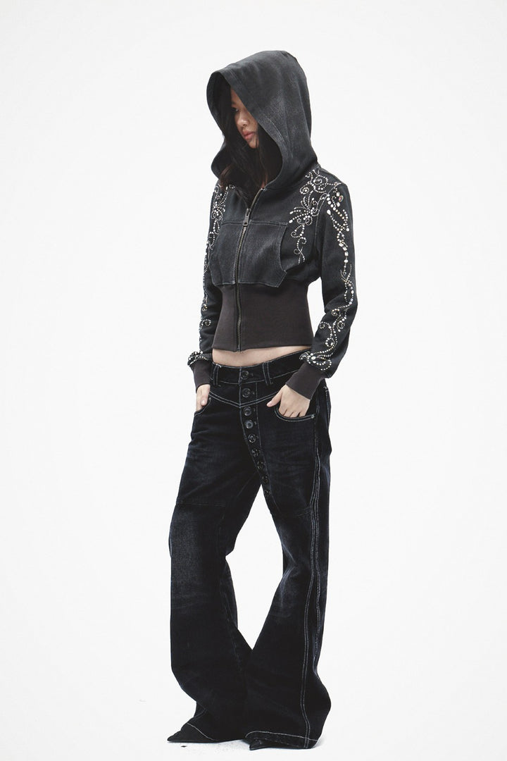 Button Front Stitch Jeans