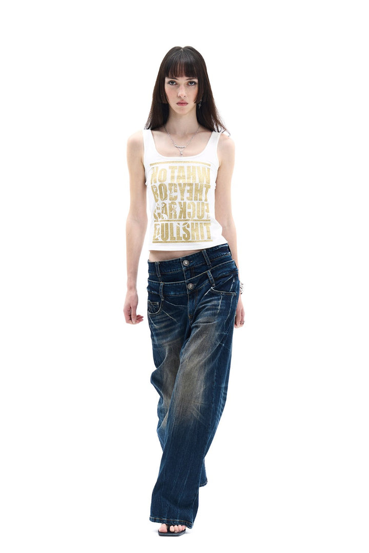 Dark Wash Double Waist Jeans