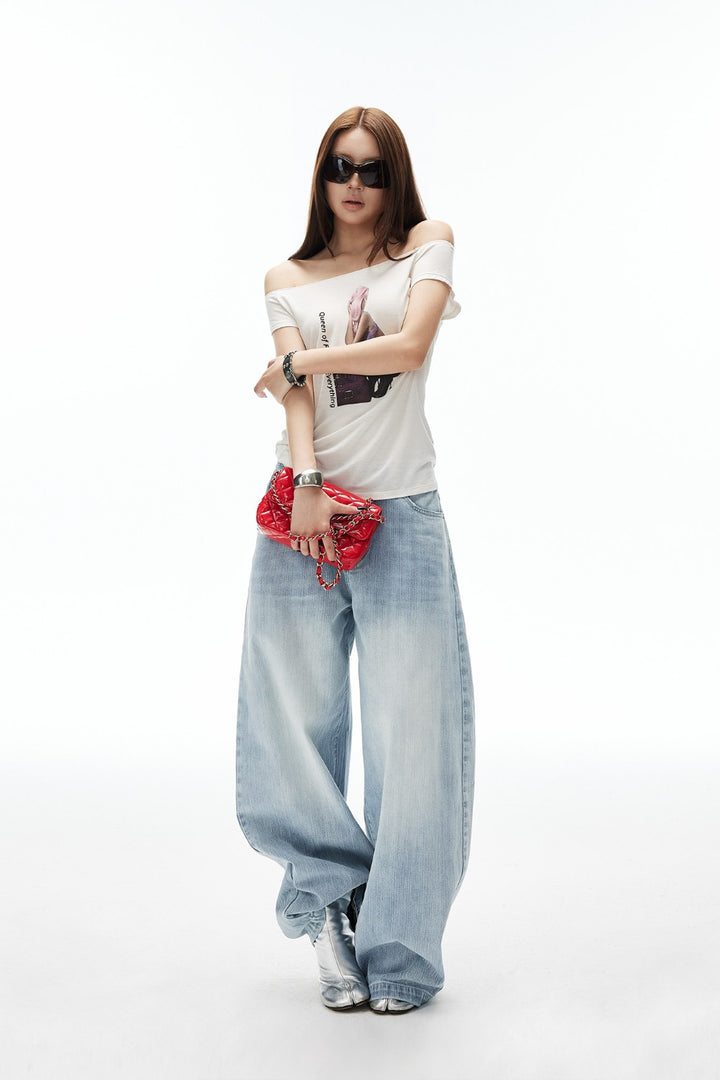 Retro Off-Shoulder Baby Tee