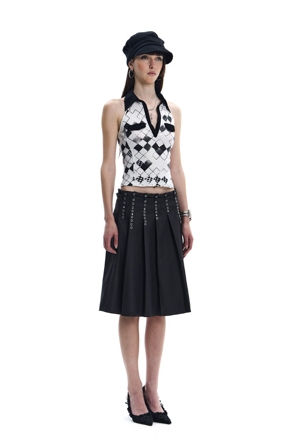 Double Waist Pleated Skirt