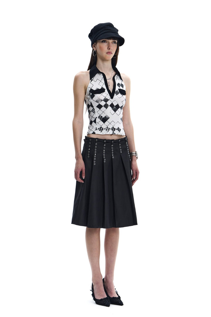 Double Waist Pleated Skirt