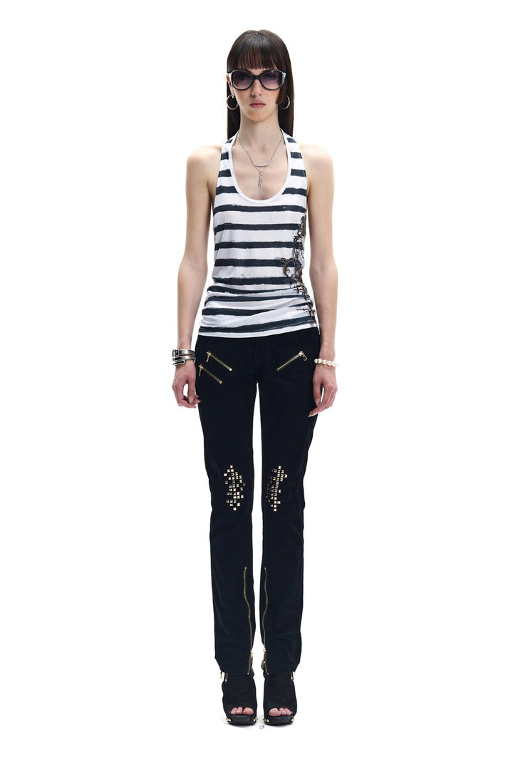 Striped Floral Embroidered Tank