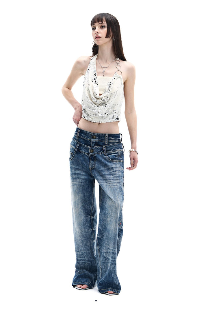 Silver Sequin Halter Top