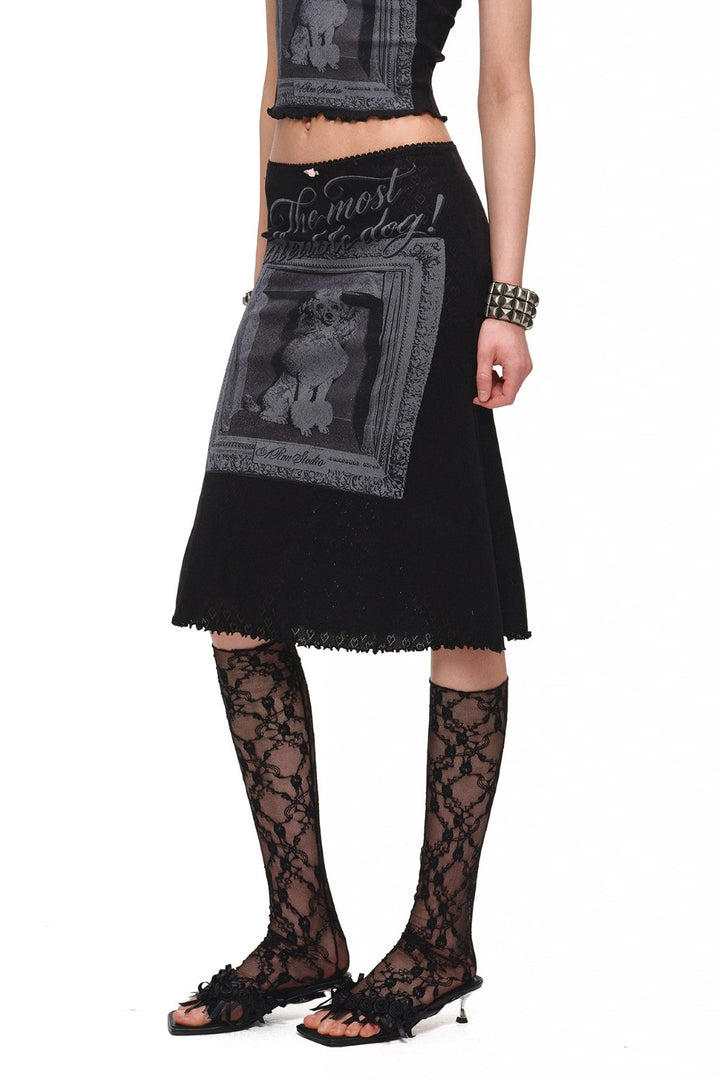 Puppy Portrait Midi Skirt