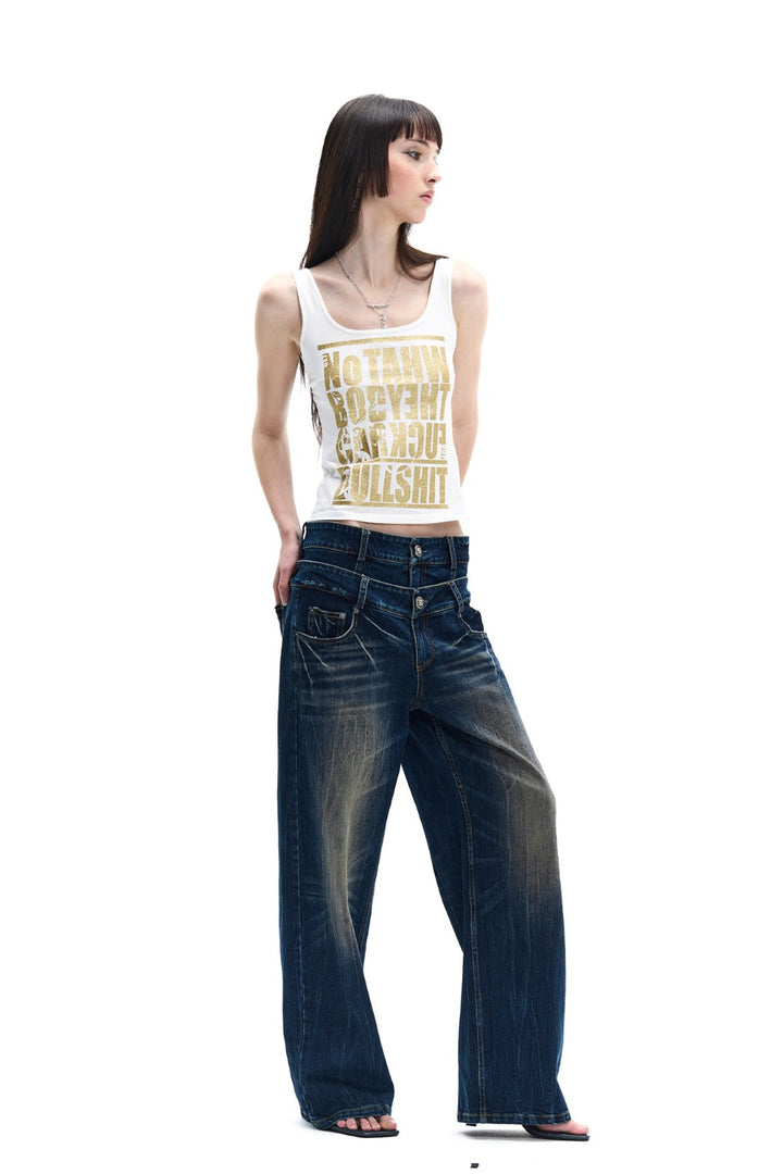 Dark Wash Double Waist Jeans