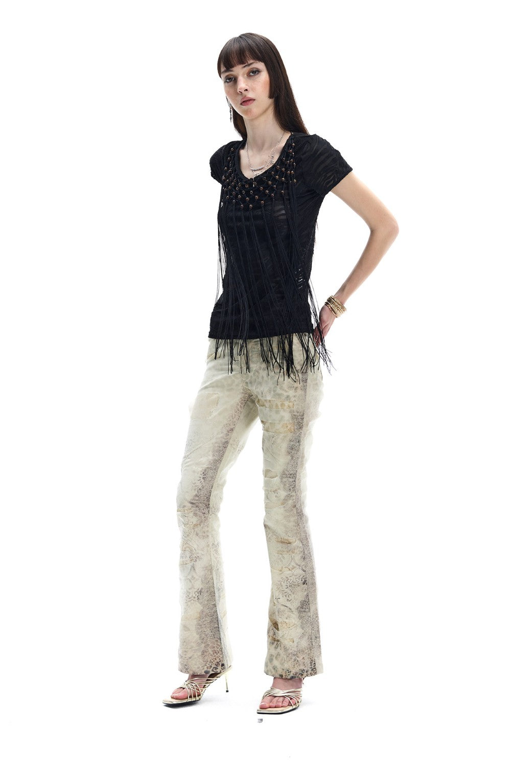 Beaded Fringe Open-Back Shirt