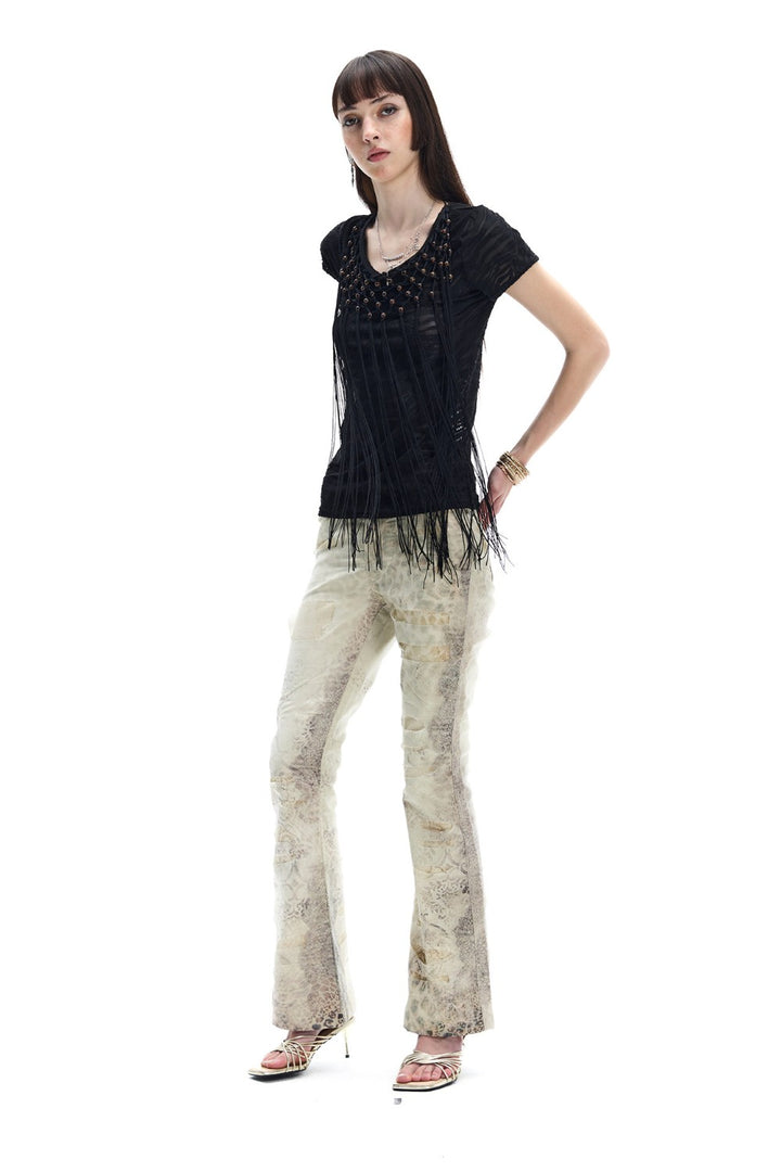 Beaded Fringe Open-Back Shirt