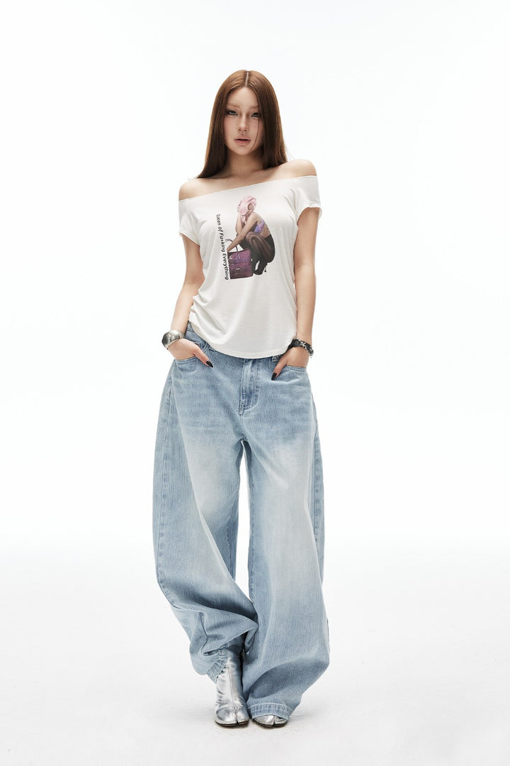Retro Off-Shoulder Baby Tee