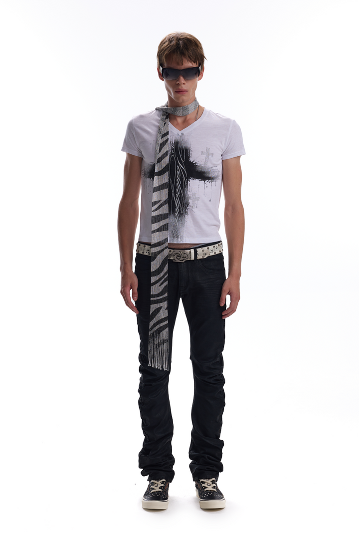 Cross Crystal V-Neck Shirt